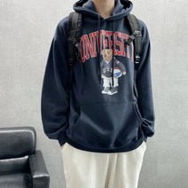 모노포스 오버핏 기모 테디베어 프린팅 후드티 DD45