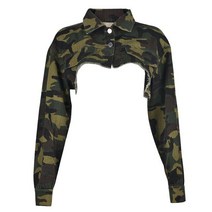 저렴한 Xiktop-Shopify 카모플라쥬 턴다운 칼라 긴 소매 스트리트 크롭트 여성용 슈퍼 쇼트 데님 재킷 코트
