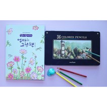 꽃선물 컬러링북 36색 색연필 세트 쉬운 도안 컬러링, 꽃선물컬러링세트, 1