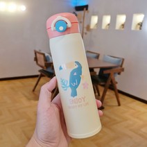 미즈우드 만화 쉘 머그잔 귀여운 신선한 간단한 물 컵 사무실 성인 휴대용 더블 스테인레스 스틸 컵, 500ML, YX3603 노란 앵무새