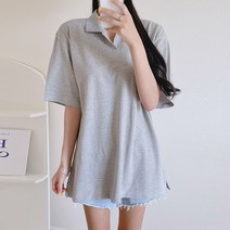오버핏 여성용 카라 반팔