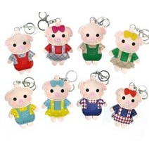 [채아트] 가죽공예 돼지열쇠고리, 스카이-새콤돼지