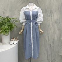 행복여[봄신상무배]하프 배색 카라 셔츠 원피스