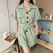 BANHANY 켈레 포켓 카라 벨트 여름 반팔 점프수트 반바지 2color