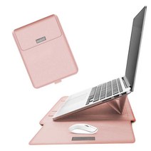 [삼성노트북커버] 이코노미쿠스 거치대겸용 맥북 LG그램 삼성 노트북 파우치 커버 가죽, 핑크
