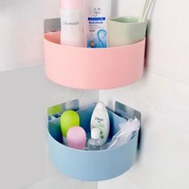욕실 공간창출 접착식 무타공 부채꼴코너선반 2개 상하부장 우드거울 세면대수전