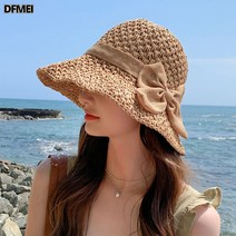 밀짚모자 여성 리본 꼬임 해변 벙거지 캡 선캡