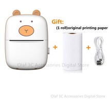 각인기 마킹기 공예 공방 조각 금속 세라믹 가죽 목공예 Cat/Bear-미니 라벨 프린터 휴대용 열전사 200DPI 잉크 없는 인쇄 IOS 및 안드로이드용 57mm 스티커, [24] Bear printer, 1개