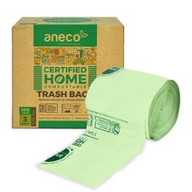 ANECO 100% 퇴비화 쓰레기 봉투 11.4L(3갤런) 100개 조리대 통용 매우 두꺼운 퇴비 백 작은 TUV OK 가정 및 BPI 인증을 받은 음식물, 3 Gallon, 1 Count (Pack of 100)