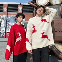 신혼여행 커플룩 허니문 원피스 커플티 휴양지 바캉스 시밀러룩 가 겨울 커플 복장 붉은 조디악 년 외국 스타일 스웨터 느슨한 바람 새해 스마스 니트 스웨터 탑