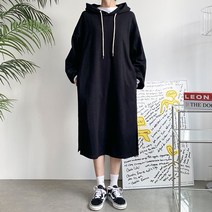 아모르데이 여성용 플랜후드원피스 데일리 베이직 루즈핏 벌룬 면 롱 원피스