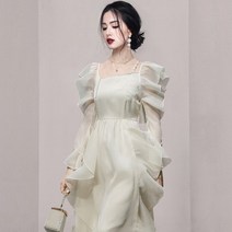 스퀘어넥 여름 롱 원피스 정장 오피스 프릴 시크라인 하객룩 결혼식 돌잔치 고급 예쁜 코디 55 감성 러블리