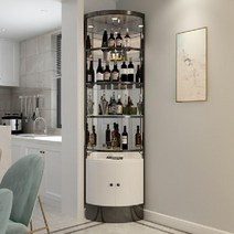 북유럽 양주장 골드 엔틱 양주 코너 장식장 위스키 진열장, 블랙티타늄(화이트캐비닛+유리도어+램프포함)