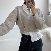 다미님 [5컬러]브이넥 랩 니트 가디건 크롭 볼레로 단추 버튼 벌룬 퍼프 긴팔 겨울 앙고라 티셔츠 카라 골지 꽈배기 하객룩 결혼식 패션 셔링 프릴 리본 레이스 언발 트임 오상-니트