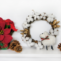 양 인형 목화 리스, LED앵두전구