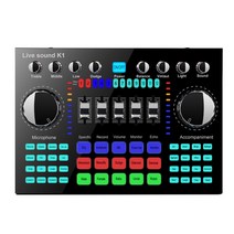 K1 컴퓨터 전화 음성 체인저 HIFI 라이브 사운드 카드 믹서 보드 스트리밍 오디오 블루투스 5.0 범용, 01 black