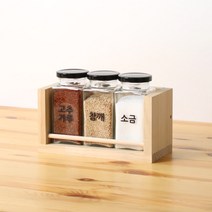 로맨틱노벰버 레터링 사각 양념통 선반세트 (오픈형), 1세트, 사각라지3개(한글블랙)+양념통1단선반(S)미송