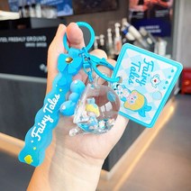 공예 키트 diy 만화 토끼 액체 키 체인 떠 있는 퀵샌드 동물 핑크 열쇠 고리 여성 가방 걸이 펜던트, [02] Blue B