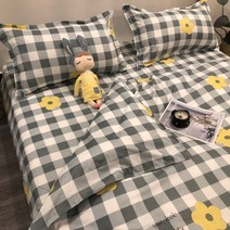 침대 시트 그린 체크 잔꽃 전원 소녀마음 4종 봄 이불커버 기숙사 싱글 쓰리 피스이다 2755660268, 1. 8메터 4종 (이불커버 180, 체크 무늬다 HY