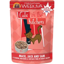 Weruva Cats in the Kitchen 맥 잭 샘 연어 고등어 참치 레시피 그레인 프리 캣 푸드 파우치 12개들이 3온스 파우치 케이스