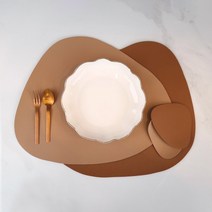 리앤베르 양면 방수 가죽 식탁 테이블매트+티코스터, 라이트브라운+브라운