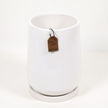 원형 줄무늬 도자기 유광 분갈이 17cm 실내 카페 거실 화분, linedaepo1722(화이트)