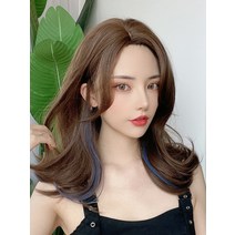 RENTIAN 여성 중간 길이의 곱슬 머리 둥근 얼굴 전체 머리 기질 얼굴 수리 중간 길이의 마이크로 곱슬 긴 곱슬 머리 큰 물결 인터넷 유명 인사 귀여운 가발, 아오키 린넨 그레이, 블랙 티 브라운 픽 안개 블루