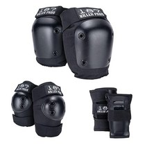 187 Killer Pads 스케이트보드 무릎 패드 팔꿈치 패드 손목 가드 6팩 패드 세트, Black