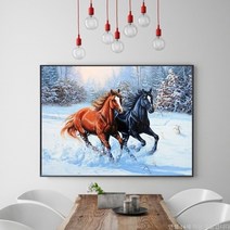 전체 큐빅 행운 말 재물운 가득 성공 힘 사무실 거실 비즈 대형 보석십자수 재료 diy, 100X80CM