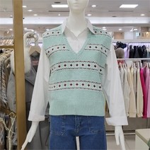 스테파니 DP01 에스닉 패턴 V넥 니트 조끼 나인스탭 A22NW2109