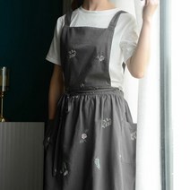 예쁜 어린이집 무지 방수 자수 앞치마 보육교사, 색상:차콜 플라워, 단품