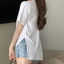 디작소 여성 센스 사선 오프라인 루즈 반팔 상의 티셔츠