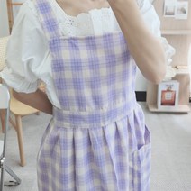 체크 롱 앞치마 여름 앞치마 어린이집 선생님 앞치마, 퍼플, 1개