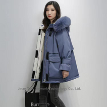 Wxie 여성용 루즈핏 털후드 덕다운 겨울 패딩 경량패딩 덕다운 털안감 숏패딩