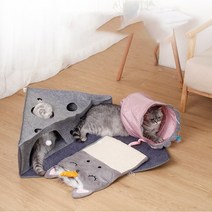 4 in 1 고양이 터널 논슬립 숨숨매트 숨숨집 터널 더배라, 1개