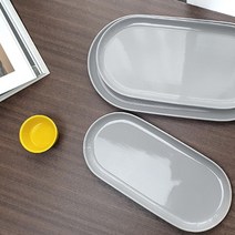 킴스아트 그레이 긴타원접시 3 size 심플한 직타원 오발 플레이트, 유광그레이