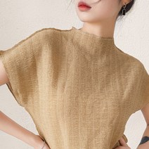 플리츠 탑 1166 티셔츠 베이지 텐셀 반팔 주름 루즈핏 미우새 옷 학부모 룩 30대 40대 50대 60대 70대 여자