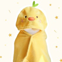 귀여운 오리 캐릭터 후드 똑딱이 담요 집순이 외출 물놀이 캠핑 [Yellow Duck Character Hood Button Cape Blanket]