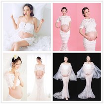 만삭촬영 원피스 스튜디오 임산부 사진촬영복 배불뚝이 엄마 예술사진 웨딩드레스 화이트촬영복