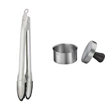 레슬레 실리콘 미식가 집게 30 cm 숟가락 홀 높은 퀄리티 믹싱 코팅 라운드 손잡이, 23 cm, Bundle with burger press