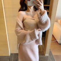 스웨터에 치마코디 눈길을 끄는 반신 스커트세트 가디건 배합 스커트다 슬림핏 1815492707