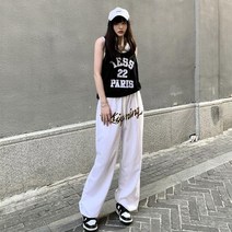 여성 캐주얼 레터링 와이드 트레이닝 팬츠 재즈 힙합 댄스 바지 허리 밴딩 10대 20대