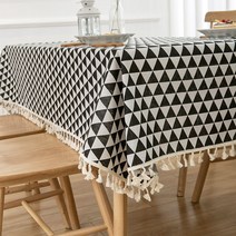 식탁보 직물면 린넨 체크 무늬 티 테이블 테이블 매트, 90 X150cm, 검은 삼각형 (술)