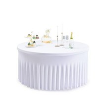 미국직송 gogoparti 2팩 퓨어 화이트 라운드 식탁보 파티 웨딩 스판덱스 핏 테이블 보 주름 방지 스트레치 121 9cm(48인치) 테이블에 적합, 48
