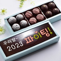 수제 초콜릿 카드와 트러플 초콜렛 2단 발렌타인데이 화이트데이 감사 고백 파베 생초콜릿 명품 위스키초콜릿 캔디 사탕 선물 세트, 1세트, 2023 파이팅카드와 트러플초콜릿