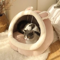반 폐쇄 고양이 침대 매트 겨울 따뜻한 고양이 집 텐트 작은 개를위한 부드러운 애완견 바구니 아늑한 새끼 고양이 라운지 쿠션 고양이 동굴 침대, S 31X30X28cm, 핑크 토끼 귀