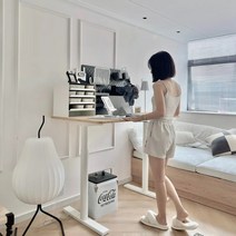 모션데스크 전동 3단 높낮이조절 스탠딩 컴퓨터 책상, 테이블 보드 크기 1.2x0.6 미터, [이중키모델]로그컬러데스크탑+흰색테이블프레임