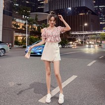 꽃무늬 키작녀 퀄로트 여자 반팔티 체형별 통통한 A라인치마바지 초미니스커트 이쁨주의 코디