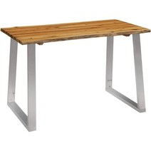 vidaXL 단단한 아카시아 나무 식탁 식 주방 원목 테이블 식탁 120x65x75cm 스테인레스 스틸 다리, 140 x 80 x 75 cm