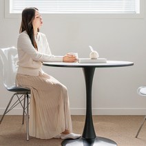 지엠퍼니처 플로윙 화이트 원형 식탁 테이블 600 800 (2인용/4인용), 플로윙 600 화이트 블랙